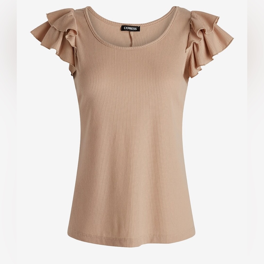 Express Ribbed Crew Neck Ruffle Sleeve Tee - Picture 4 of 7